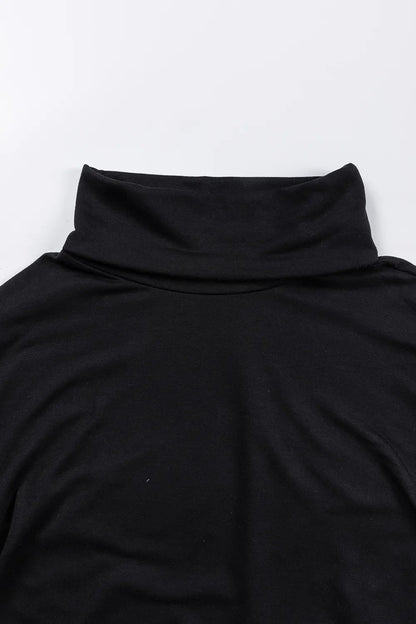 Long Sleeve Blouse - Side Slit High - Low Cowl Neck Style - minbolu