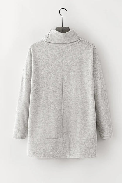 Long Sleeve Blouse - Side Slit High - Low Cowl Neck Style - minbolu