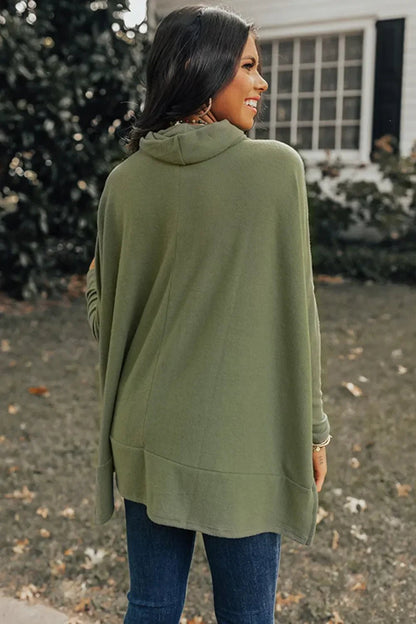 Long Sleeve Blouse - Side Slit High - Low Cowl Neck Style - minbolu