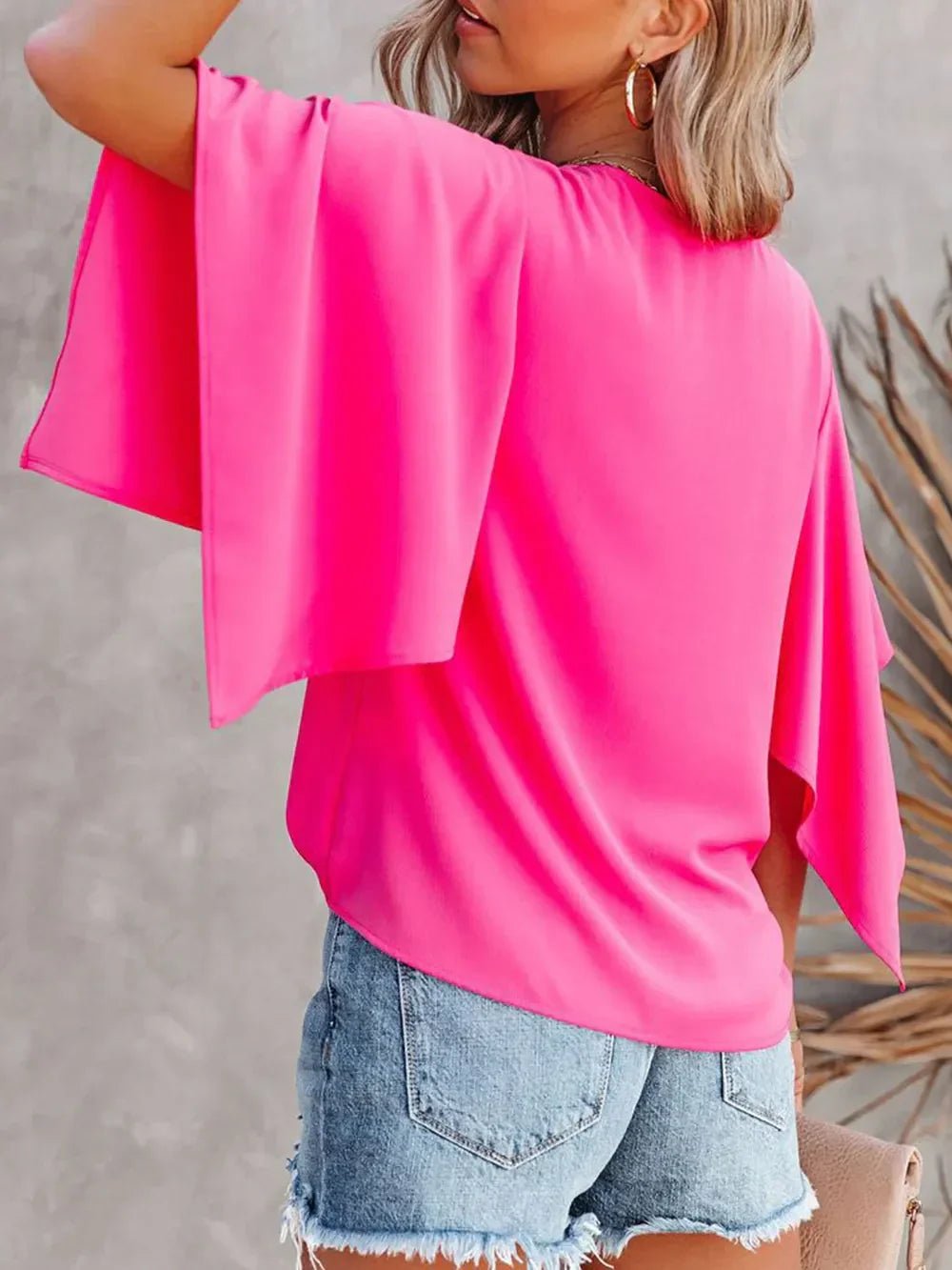 Loose - Fitting Blouse - Women's V - Neck Short - Sleeve Boho Style - minbolu