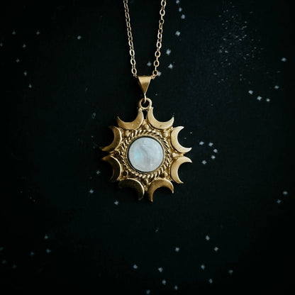 Lunar Witch Necklace - Rainbow Moonstone Pendant - minbolu