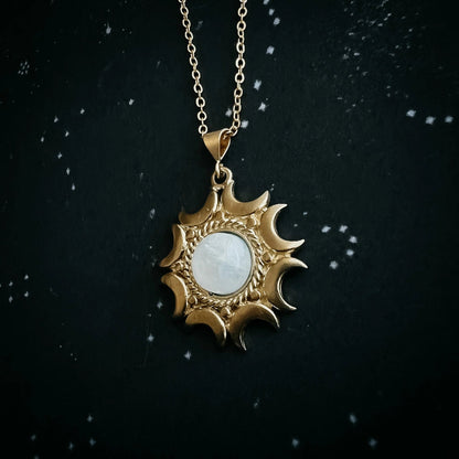 Lunar Witch Necklace - Rainbow Moonstone Pendant - minbolu
