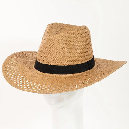 Luxurious Basket Weave Straw Sun Hat - Wide Brim Women's Boho Hat - minbolu
