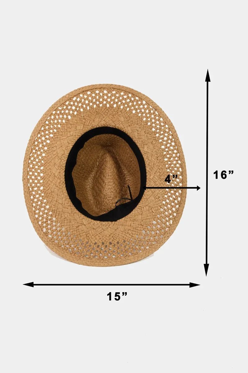 Luxurious Basket Weave Straw Sun Hat - Wide Brim Women's Boho Hat - minbolu