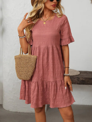 Mandy Ruched Half Sleeve Boho Dress - minbolu -