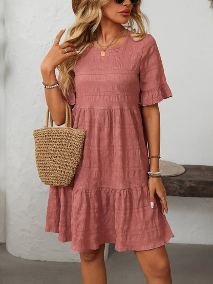 Mandy Ruched Half Sleeve Boho Dress - minbolu