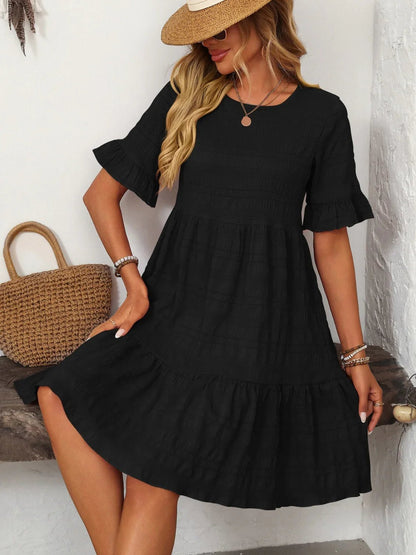 Mandy Ruched Half Sleeve Boho Dress - minbolu