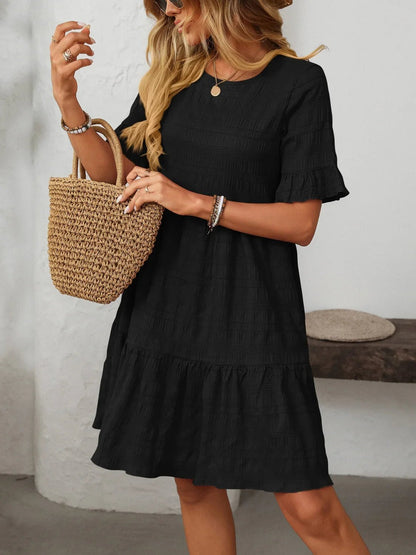 Mandy Ruched Half Sleeve Boho Dress - minbolu
