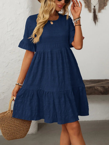 Mandy Ruched Half Sleeve Boho Dress - minbolu
