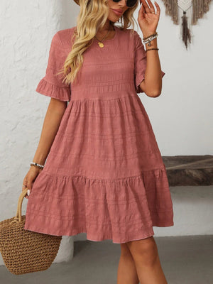 Mandy Ruched Half Sleeve Boho Dress - minbolu -