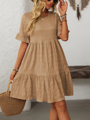 Mandy Ruched Half Sleeve Boho Dress - minbolu -