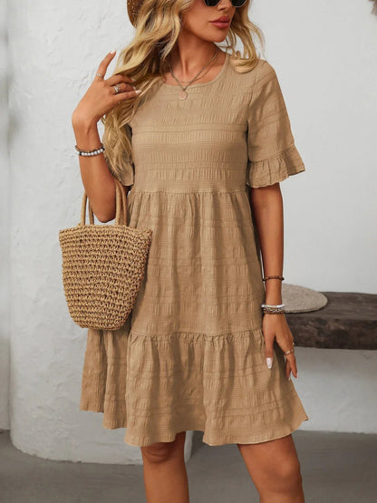 Mandy Ruched Half Sleeve Boho Dress - minbolu