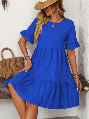 Mandy Ruched Half Sleeve Boho Dress - minbolu -