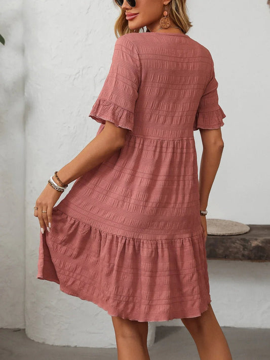 Mandy Ruched Half Sleeve Boho Dress - minbolu