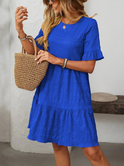 Mandy Ruched Half Sleeve Boho Dress - minbolu