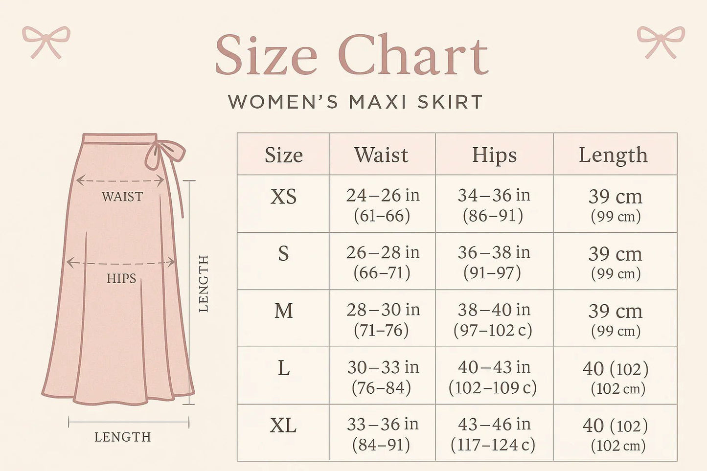 Maxi Skirt with Pockets - Side Bow Detail & Drawstring Waist - minbolu