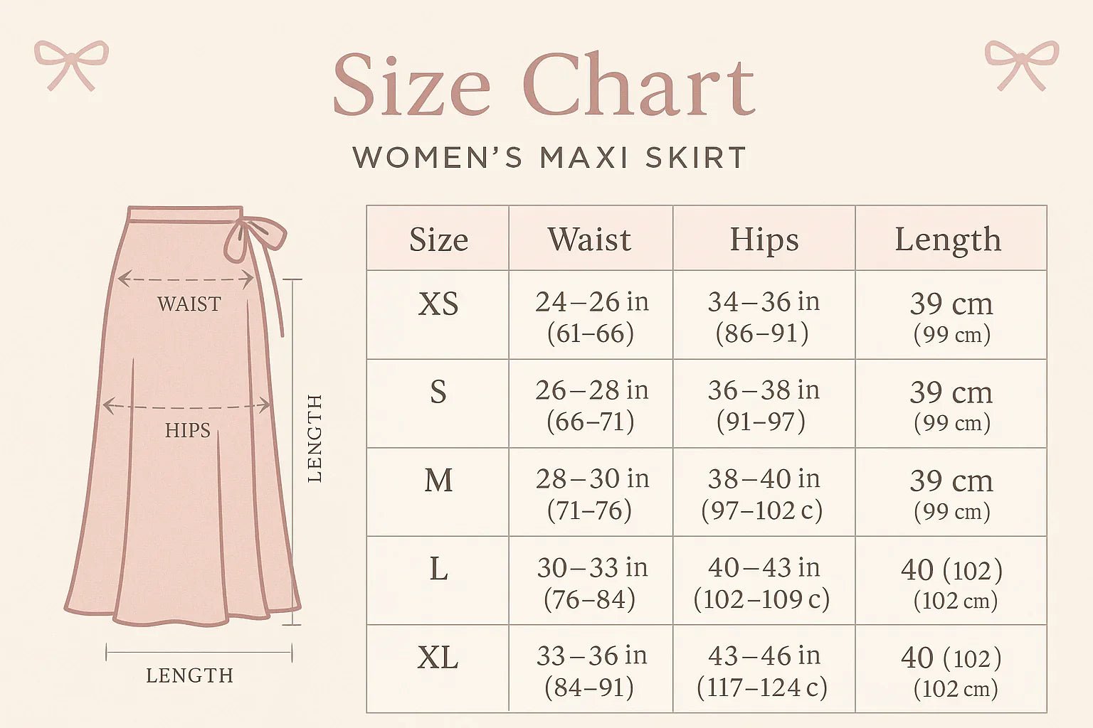 Maxi Skirt with Pockets - Side Bow Detail & Drawstring Waist - minbolu