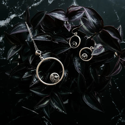 Meteorite Jewelry Set - Circle Necklace and Earrings - minbolu