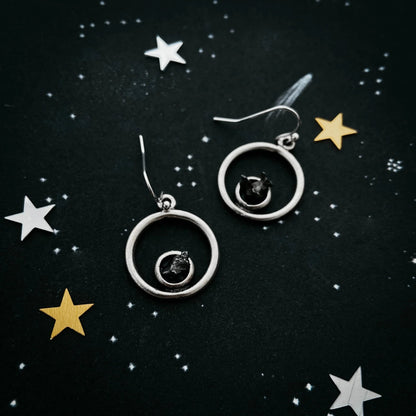 Meteorite Jewelry Set - Circle Necklace and Earrings - minbolu