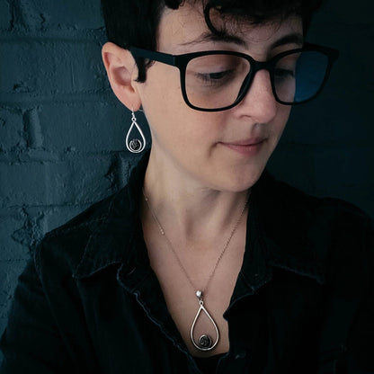 Meteorite Jewelry Set - Teardrop Necklace and Earrings - minbolu