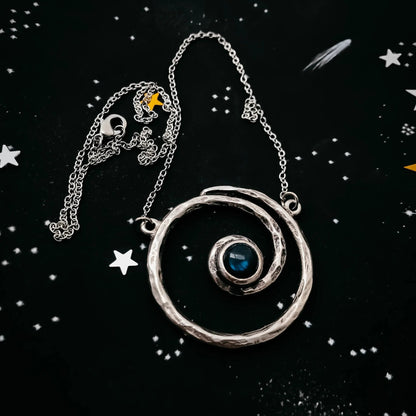 Milky Way Necklace - Spiral Silver Pendant with Labradorite - minbolu