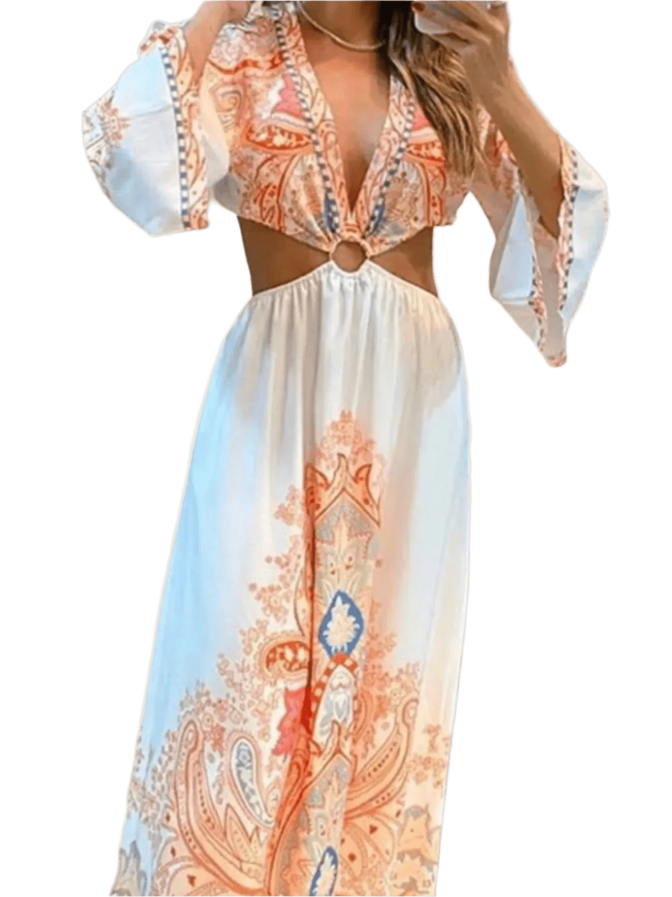minbolu Paisley Cut - Out Maxi Dress in Sherbert - minbolu