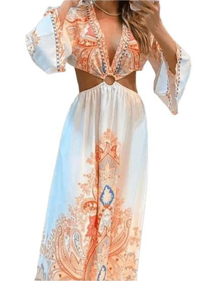 minbolu Paisley Cut - Out Maxi Dress in Sherbert - minbolu