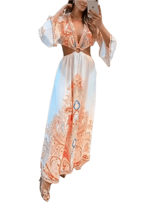 minbolu Paisley Cut - Out Maxi Dress in Sherbert - minbolu