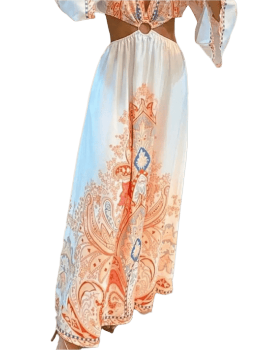 minbolu Paisley Cut-Out Maxi Dress in Sherbert - minbolu -