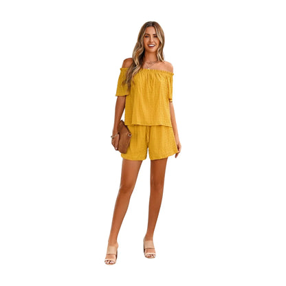 Boho-Chic Off-Shoulder Top & Shorts Set - minbolu -
