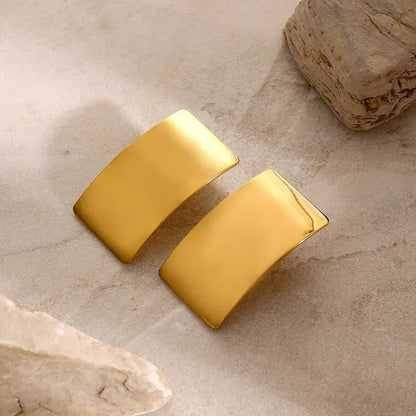 Minimalist Rectangle Stud Earrings - Modern Boho Geometric Silver Statement Jewelry: Gold - minbolu -