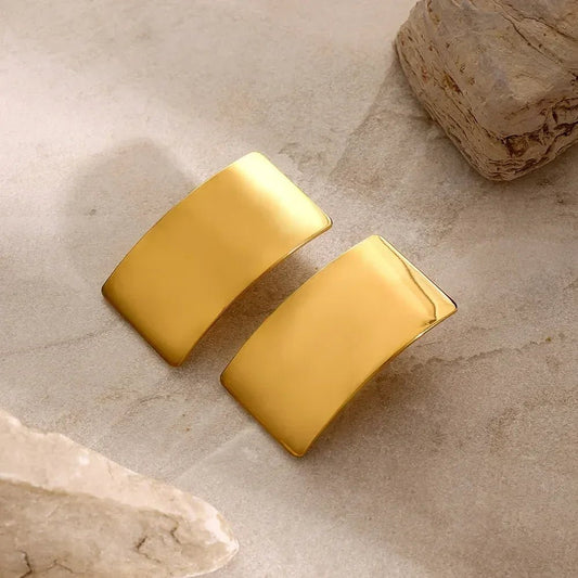 Minimalist Rectangle Stud Earrings - Modern Boho Geometric Silver Statement Jewelry: Gold - minbolu
