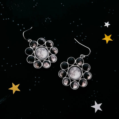Moon Phases Halo Dangle Earrings - minbolu