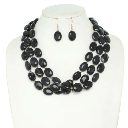 Multi Strand Natural Gemstone Beaded Necklace Set - minbolu