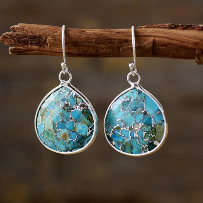 Natural Stone Teardrop Earrings - minbolu -