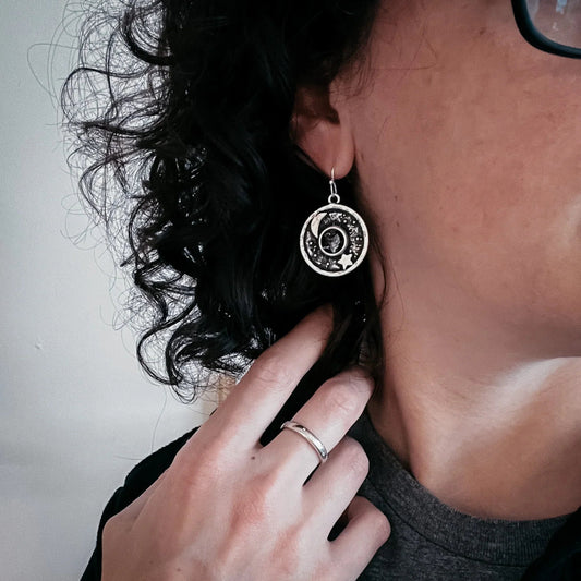 Night Sky Dangle Earrings with Raw Meteorite - minbolu -