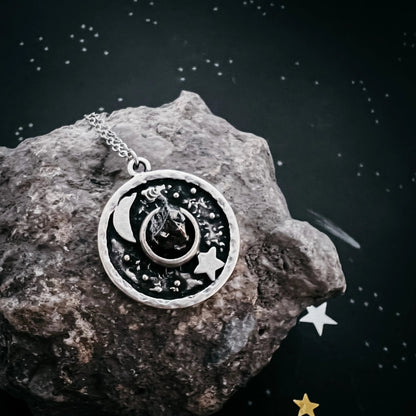 Night Sky Pendant Necklace with Authentic Meteorite - minbolu