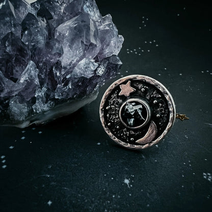 Night Sky Ring with Raw Meteorite - minbolu
