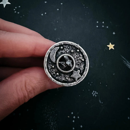 Night Sky Ring with Raw Meteorite - minbolu -