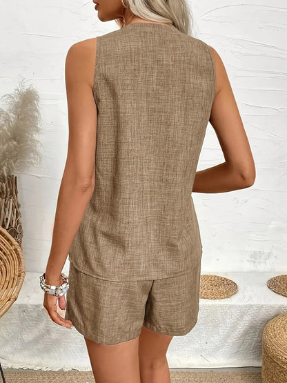 Notched Tank and Shorts Set - minbolu -