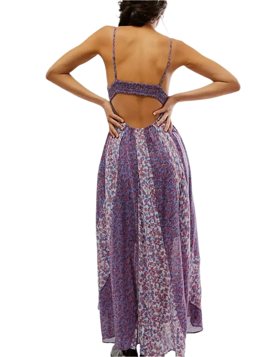 Bloom & Breeze Floral V-Neck Maxi Cami Dress - minbolu -