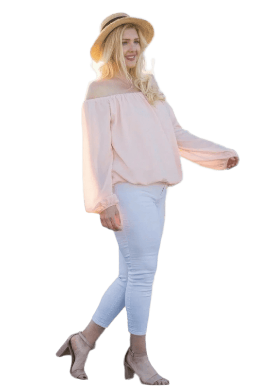 Off Shoulder Bubble Sleeve Top in Rose - Elegant & Versatile - minbolu