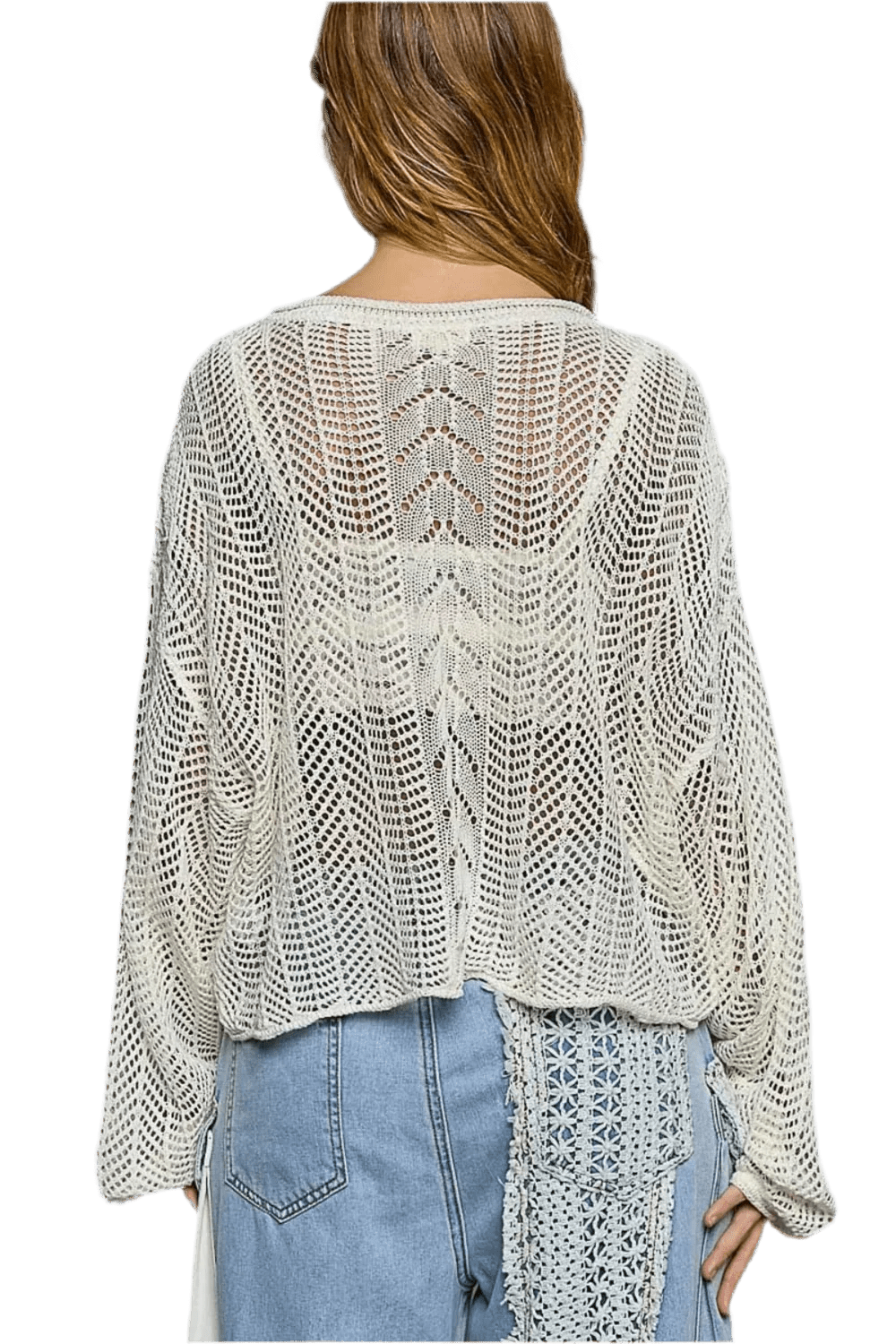 Openwork Balloon Sleeve Knit Cover Up - minbolu -