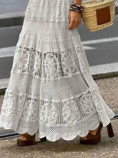 Openwork Crochet Maxi Skirt - minbolu