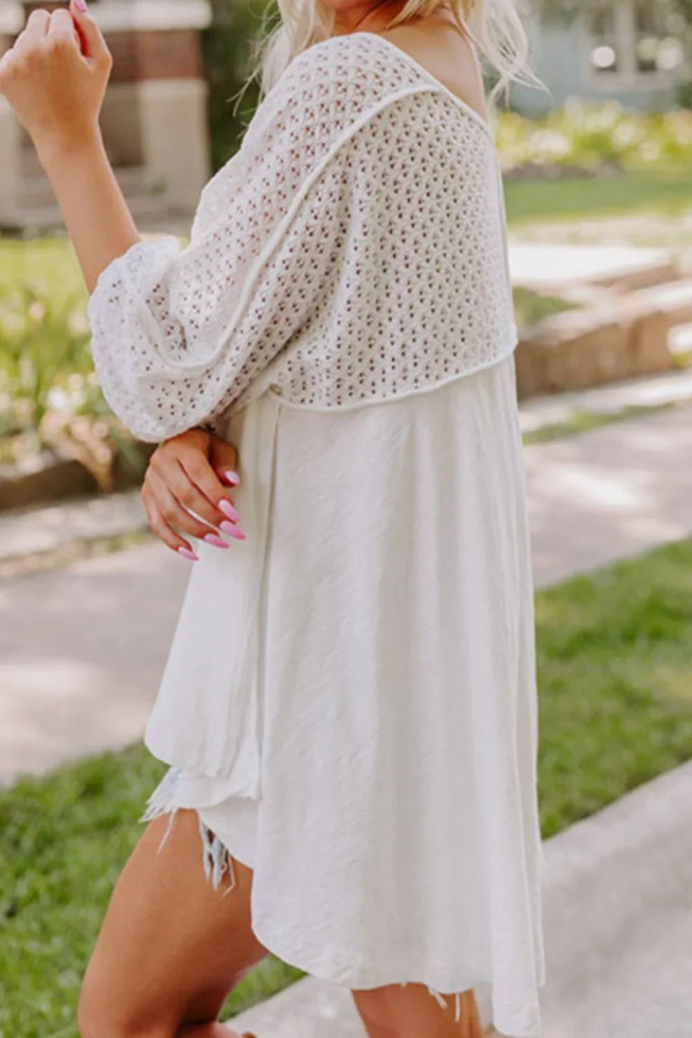 Openwork High-Low Oversized Top - minbolu -