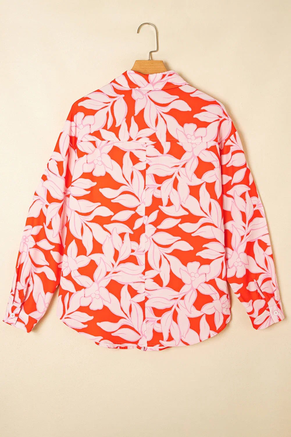 Orange Botanical Print Floral Button - Up Shirt with Chest Pocket - minbolu