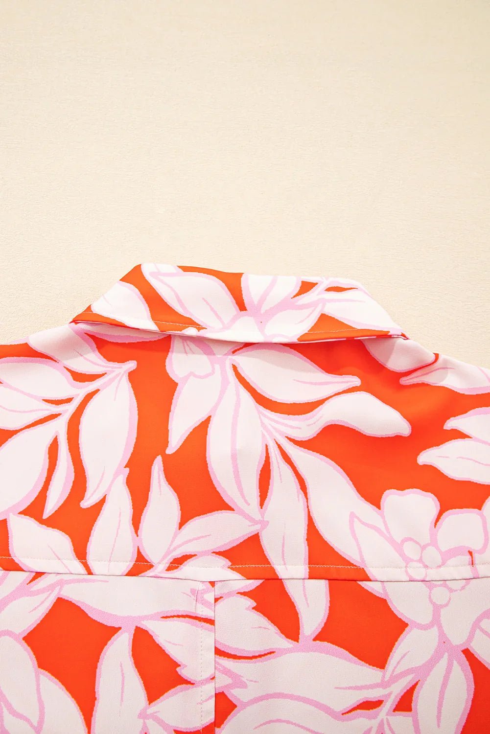 Orange Botanical Print Floral Button - Up Shirt with Chest Pocket - minbolu