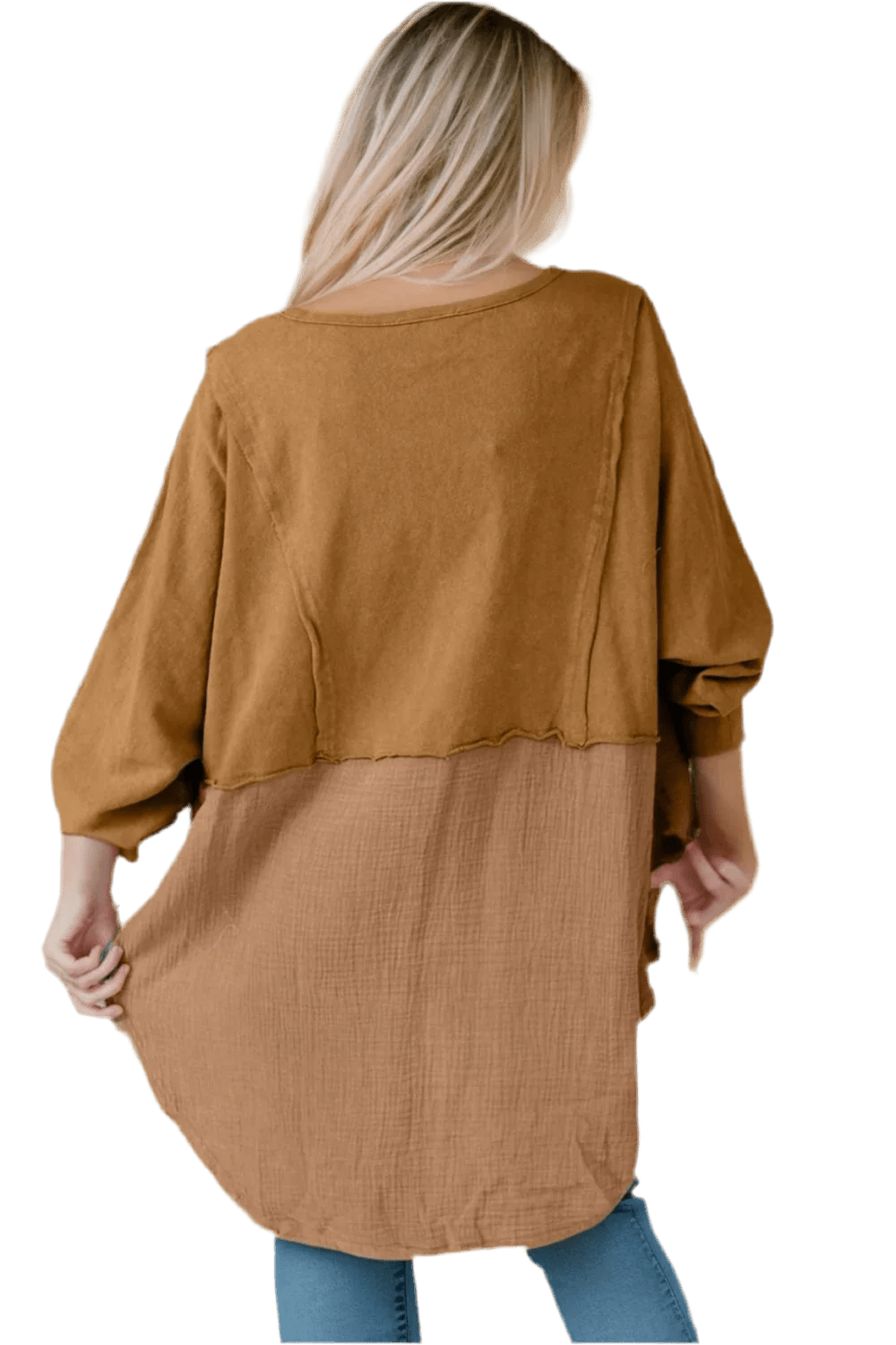 Oversized Boho Blouse with Contrast Textures - minbolu -