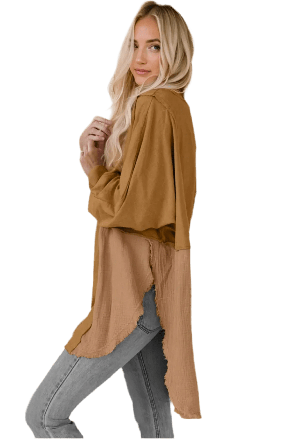 Oversized Boho Blouse with Contrast Textures - minbolu -