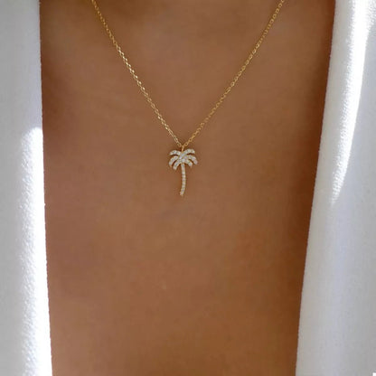 Palm Tree Pendant Necklace - Gold & Silver Plated Women's Jewelry - minbolu -
